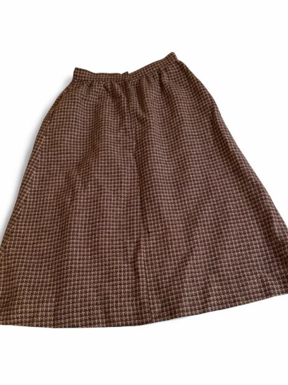 Vintage villager Brown Houndstooth A-Line Midi Skirt 100% wool